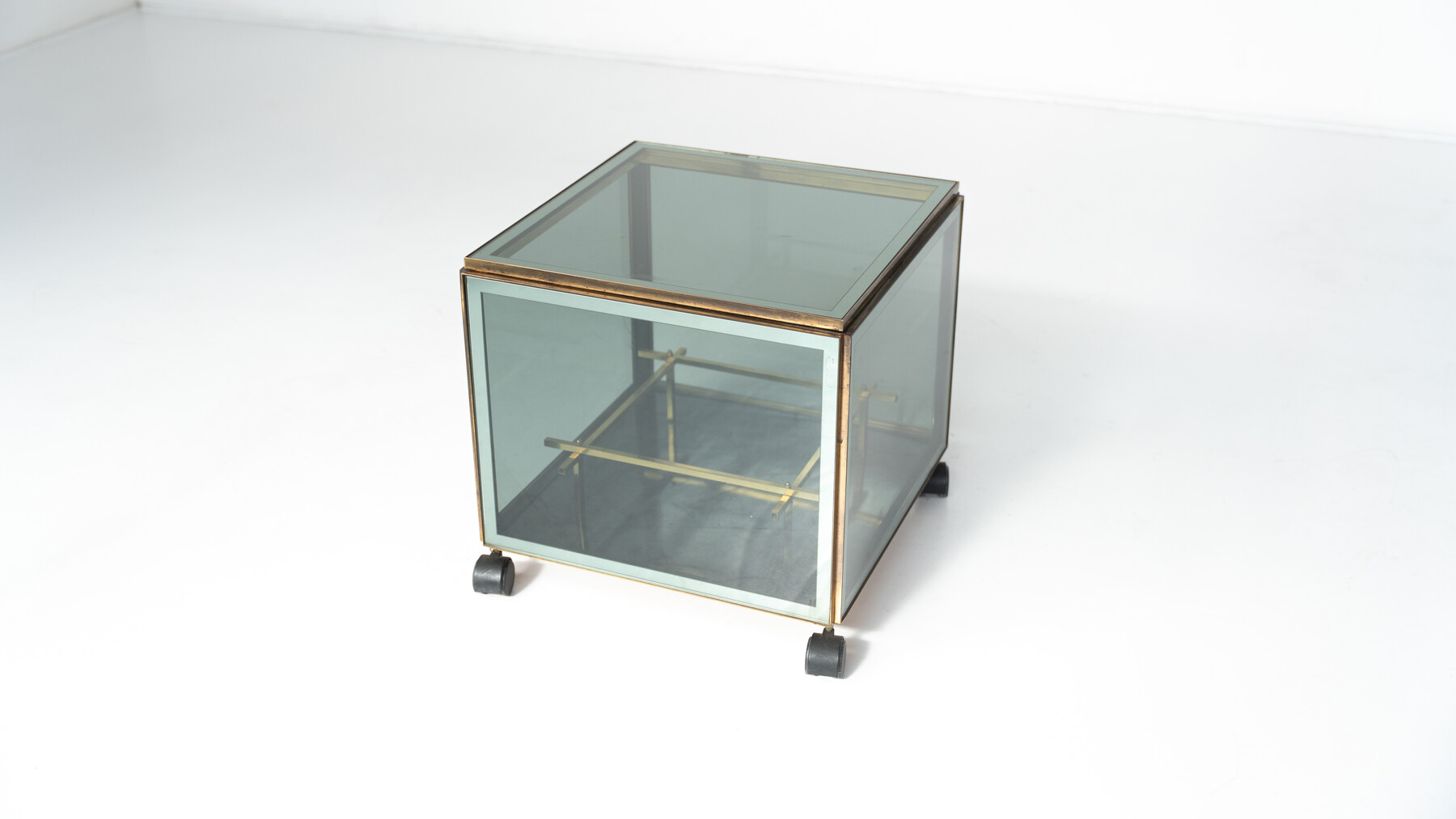 Mid-Century Modern Coffee Table/ Bar, Metal and Glass, 1970s