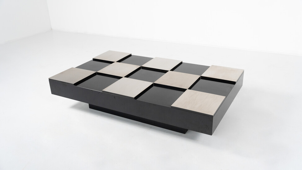 Mid-Century Modern Coffee Table, Black Lacquer & Steel, Acerbis, 1970s