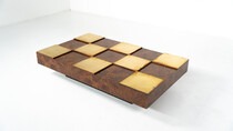 Mid-Century Modern Coffee Table, Brass and Burl Wood, Italy, 1970s