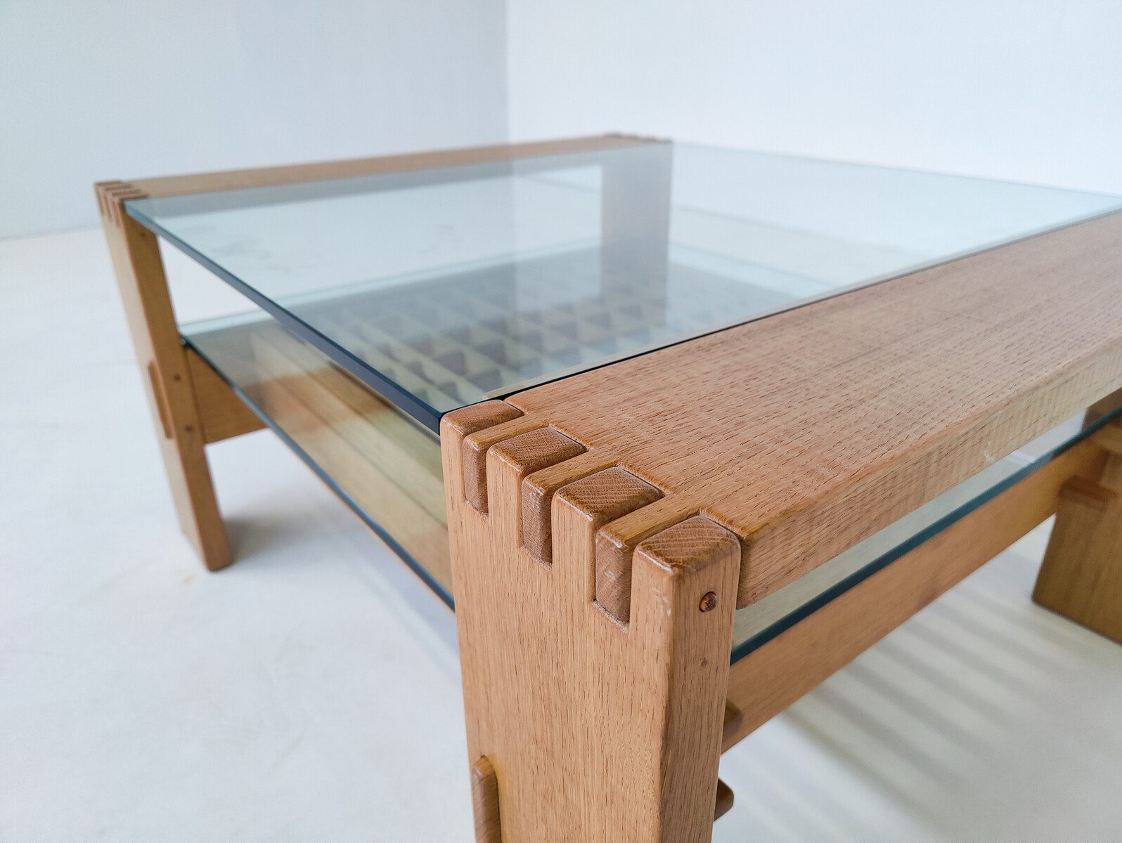 Mid-Century Modern Coffee Table by Guiseppe Rivadossi, Wood and Glass, Italy, 1970s