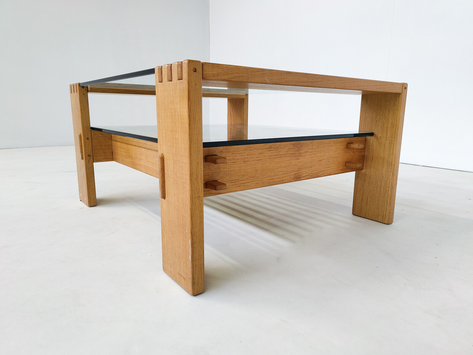 Mid-Century Modern Coffee Table by Guiseppe Rivadossi, Wood and Glass, Italy, 1970s