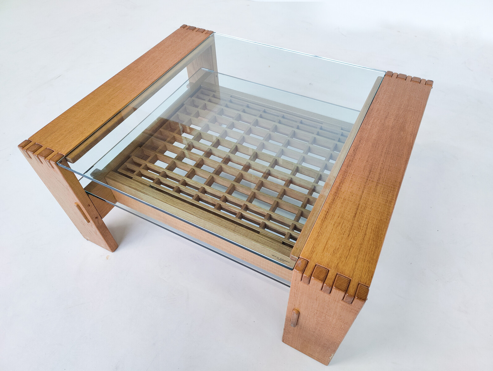 Mid-Century Modern Coffee Table by Guiseppe Rivadossi, Wood and Glass, Italy, 1970s