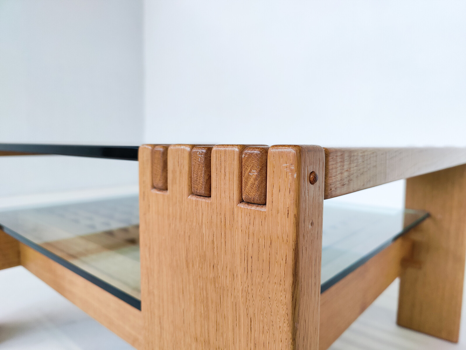 Mid-Century Modern Coffee Table by Guiseppe Rivadossi, Wood and Glass, Italy, 1970s