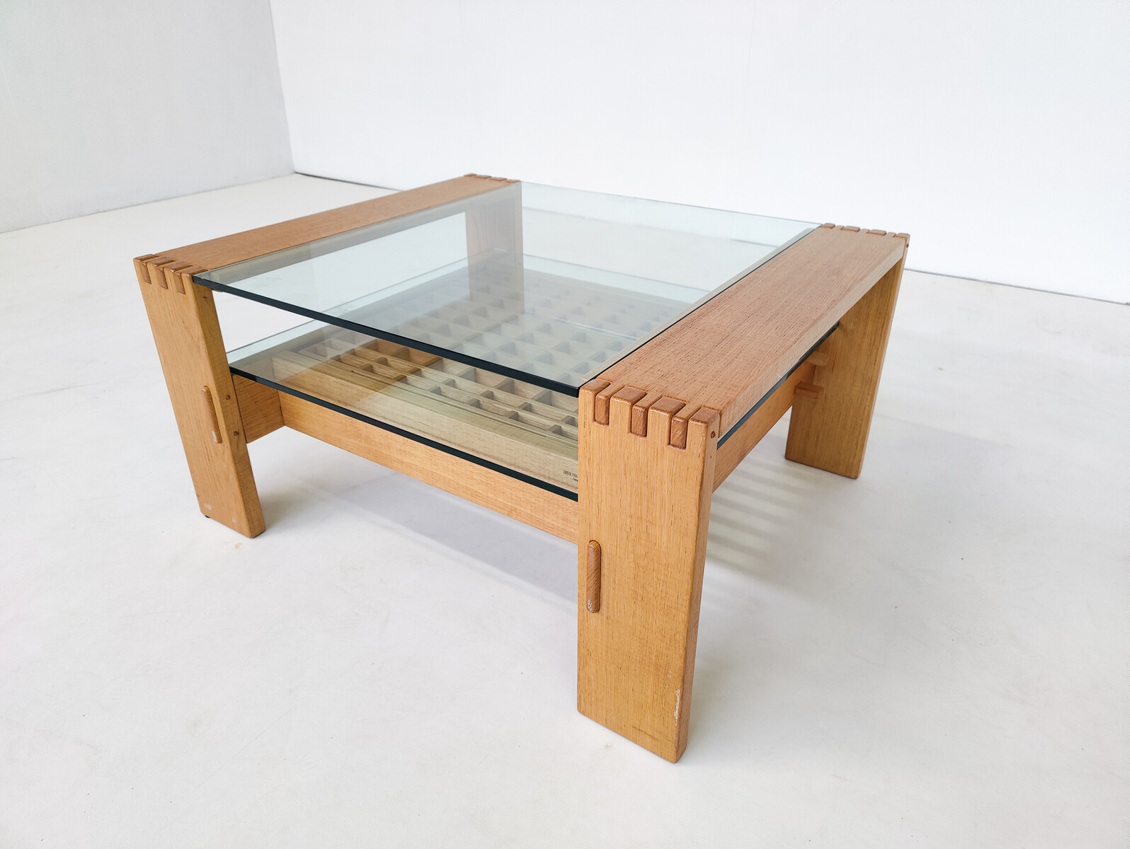 Mid-Century Modern Coffee Table by Guiseppe Rivadossi, Wood and Glass, Italy, 1970s