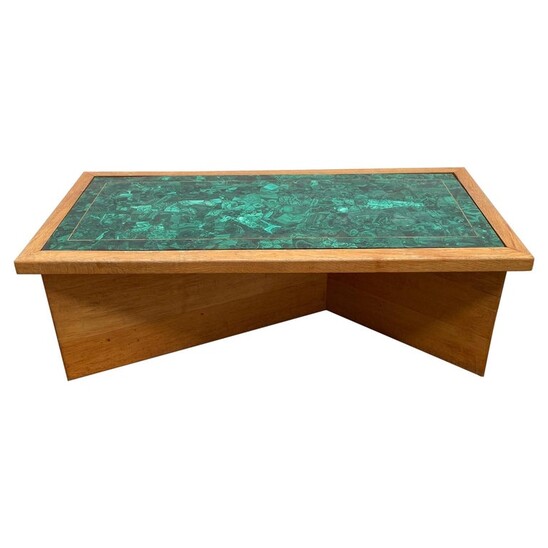 Mid-Century Modern Coffee Table, Malachite and Wood