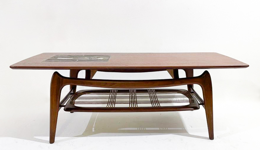 Mid-Century Modern Coffee Table with Ceramic Details, 1960s