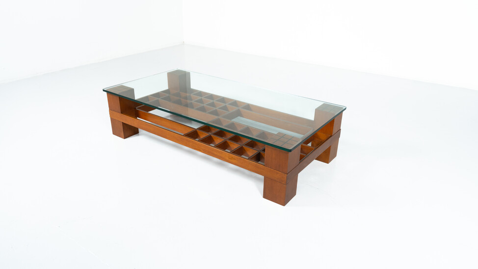 Mid-Century Modern Coffee Table, Wood and Glass, Italy, 1960s
