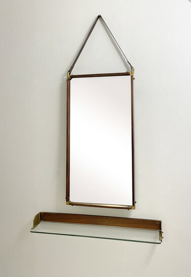 Mid-Century Modern Console and Mirror, Wood and Glass, Italy, 1960s