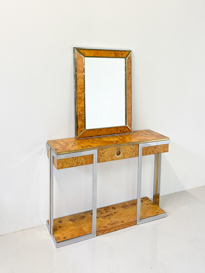 Mid-Century Modern Console With Mirror in the style of Willy Rizzo, 1970s