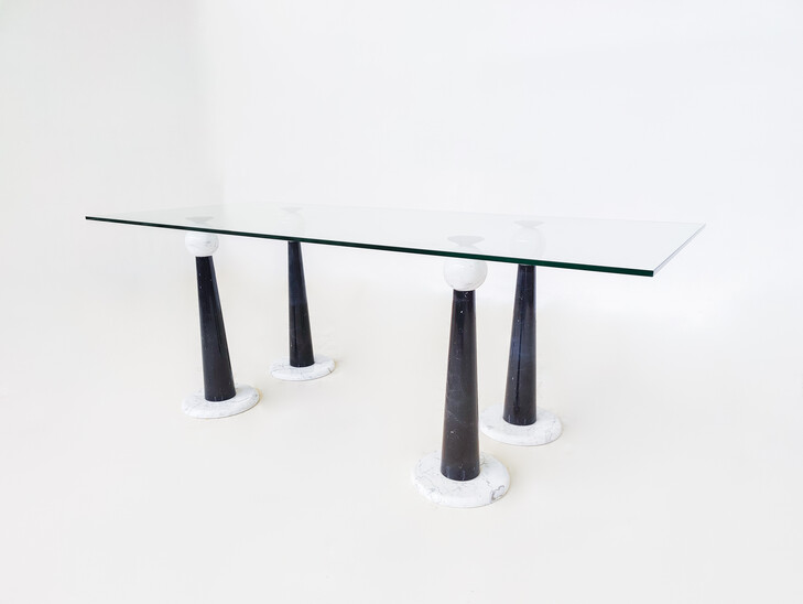 Mid-Century Modern Dining Table, Marble and Glass, Italy, 1980s