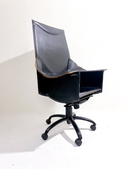 Mid-Century Modern Enrico Pellizzoni Desk Chair, Leather, Italy