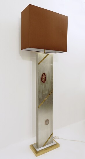 Mid Century Modern Floor Lamp,  Brushed Chrome - Brass - Agate, 1980s