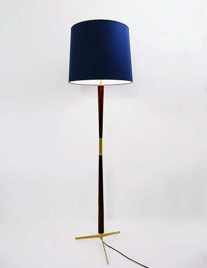 Mid-Century Modern Floor Lamp, In Wood - Brass, Italy 1950s