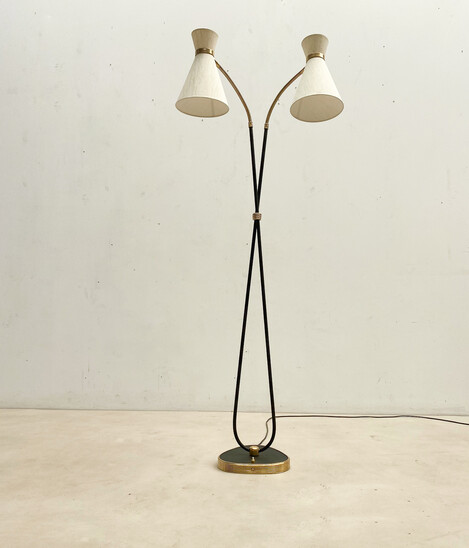 Mid-Century Modern Floor Lamp, Italy, 1960s - New Lampshades