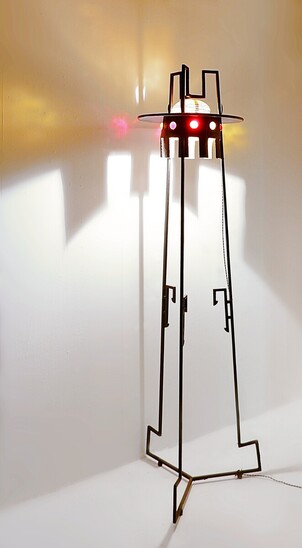 Mid Century Modern Floor Lamp, Metal and Glass