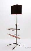 Mid-Century Modern Floor Lamp with Black Glass Table/Magazine Rack