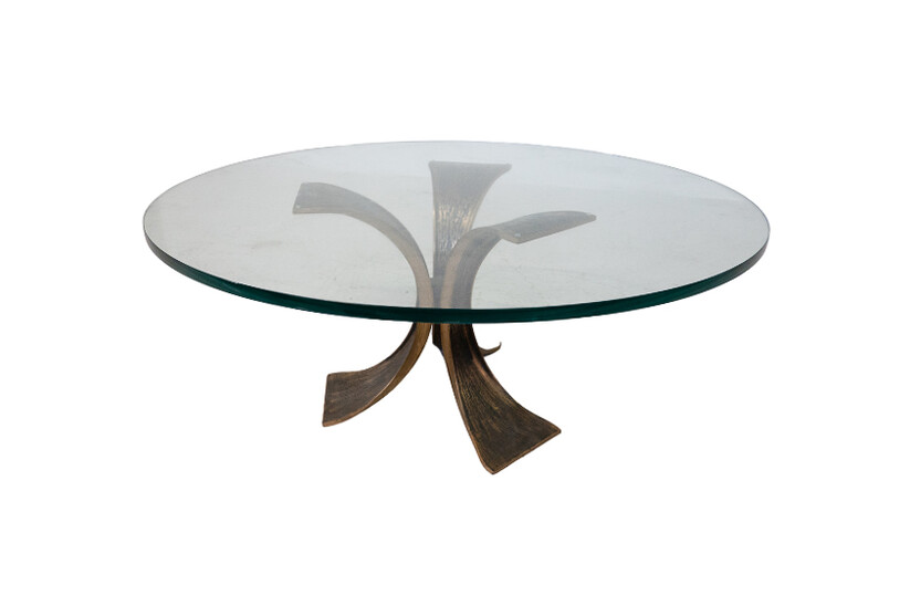 Mid-Century Modern Glass and Bronze Coffee Table, Italy, 1960s