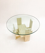 Mid-Century Modern Glass and Travertine Coffee Table by Willy Ballez, 1970s