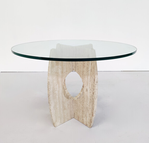 Mid-Century Modern Glass and Travertine Dining Table, Italy, 1970s