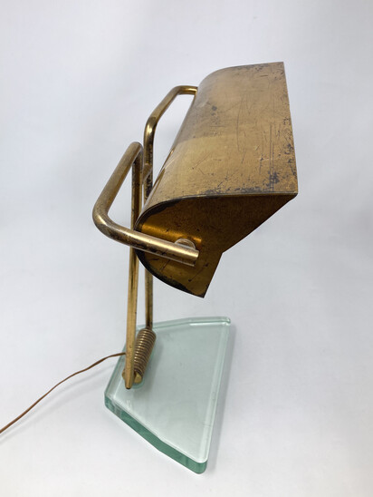 Mid-Century Modern Glass & Brass Table Lamp attributed to Pietro Chiesa, 1950s