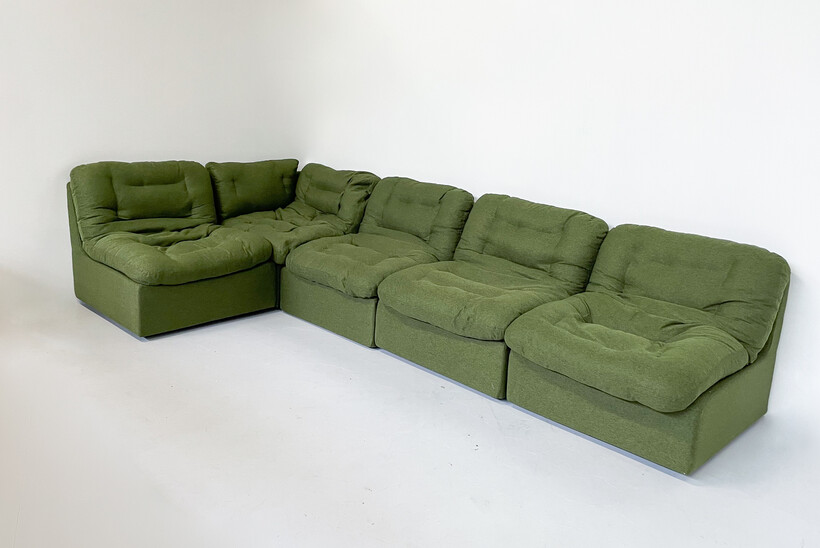 Mid-Century Modern Green  Modular Sofa, Italy, 1970s - new Upholstery