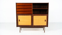 Mid-Century Modern Highboard, Wood and Wicker, Italy