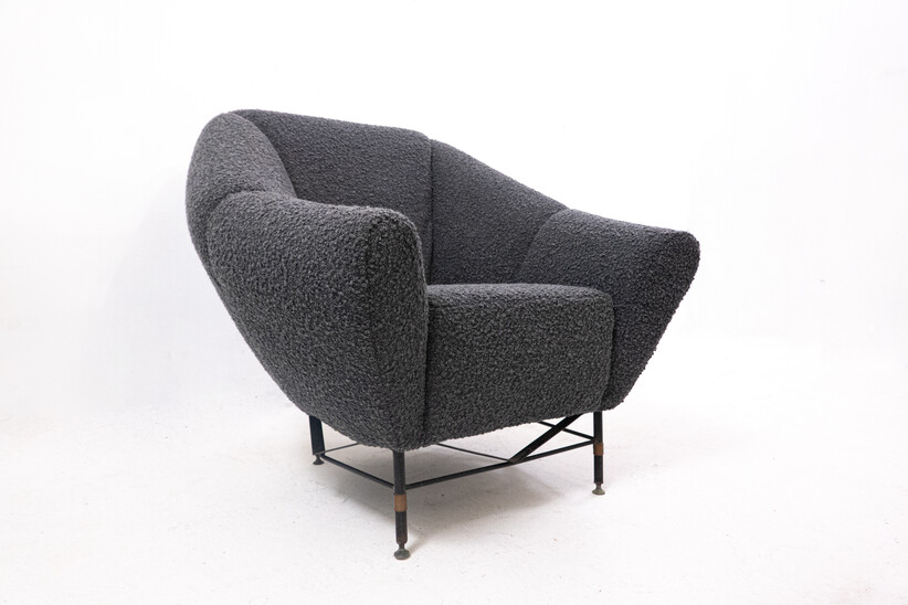 Mid-Century Modern Italian Armchair, 1950s -Black Bouclette 