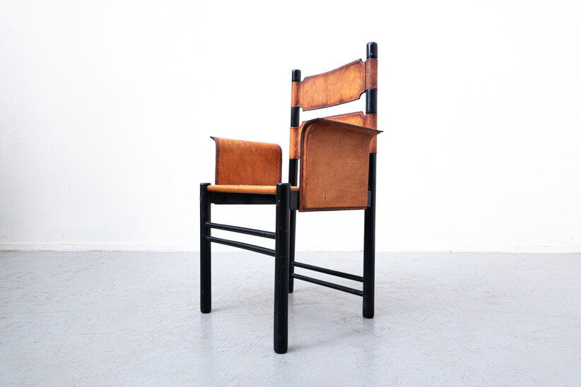 Mid-Century Modern Italian Armchair, Leather and Wood, 1970s 