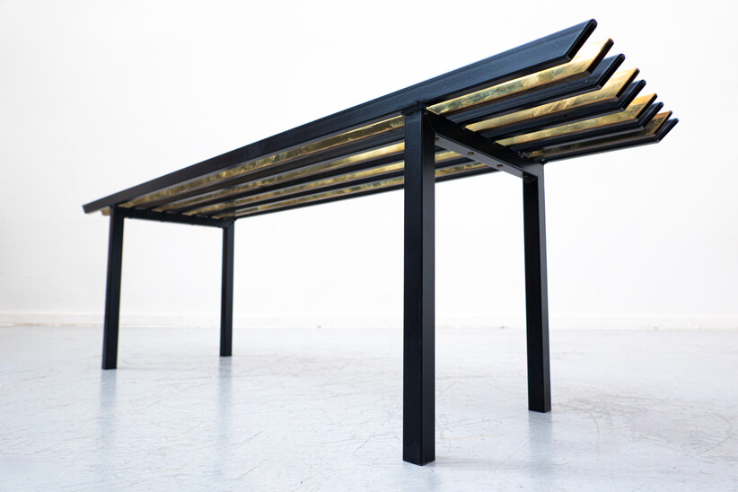 Mid-Century Modern Italian Bench, Black Painted Iron and Brass, 1960s