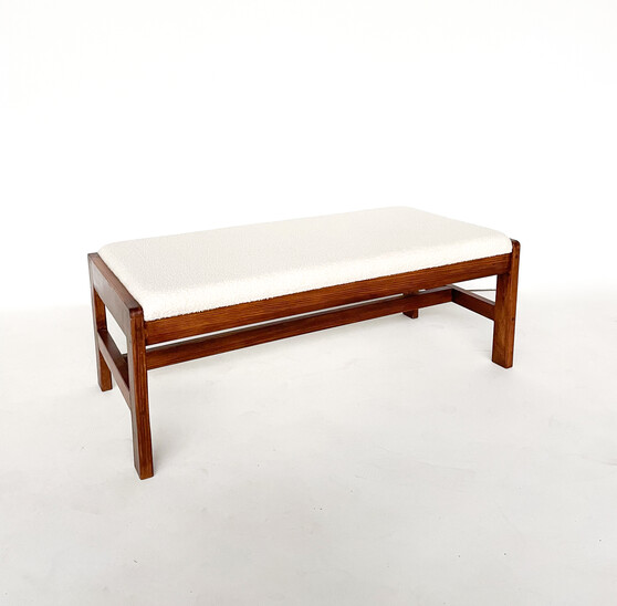 Mid-Century Modern Italian Bench, Wood & White Boucle Fabric, 1960s 2 Available