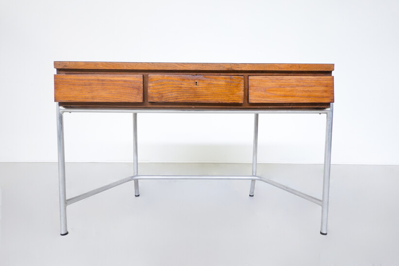 Mid-Century Modern Italian Blue Desk, Drawers, 1940s