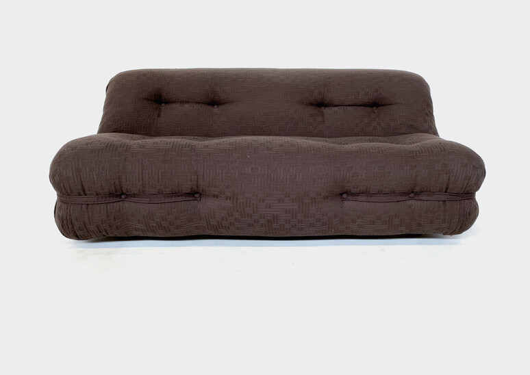 Mid-Century Modern Italian Brown Fabric Sofa, 1970S -Orignal Upholstery