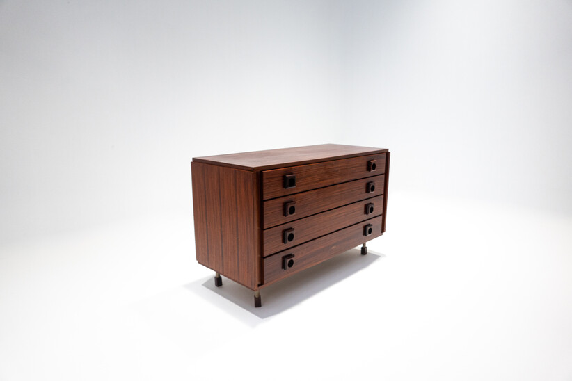 Mid-Century Modern Italian Chest of Drawers, Teak and Metal, 1960s