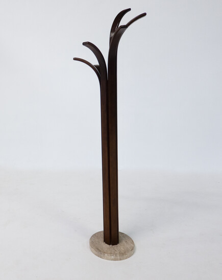 Mid-Century Modern Italian Coat Rack, Wood and Travertine, 1960s