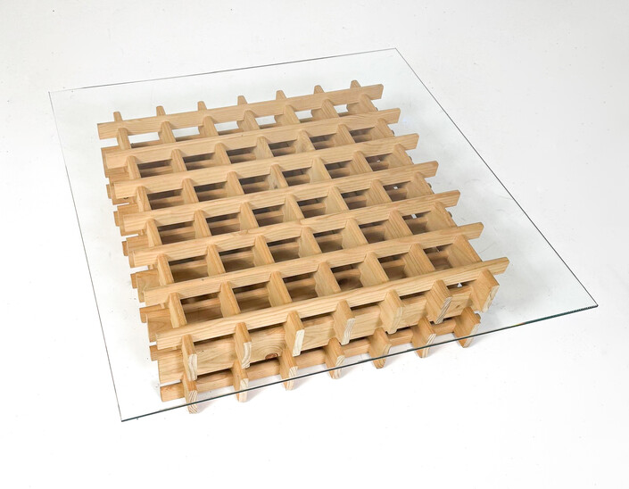 Mid-Century Modern Italian Coffee Table, Wooden Grid and Glass, 1960s