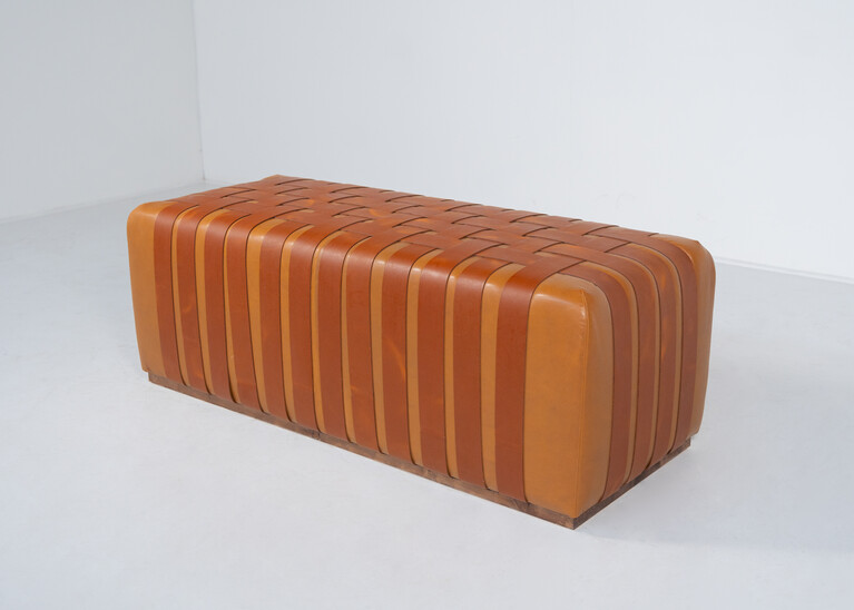 Mid-Century Modern Italian Cognac Leather Bench, 1980s