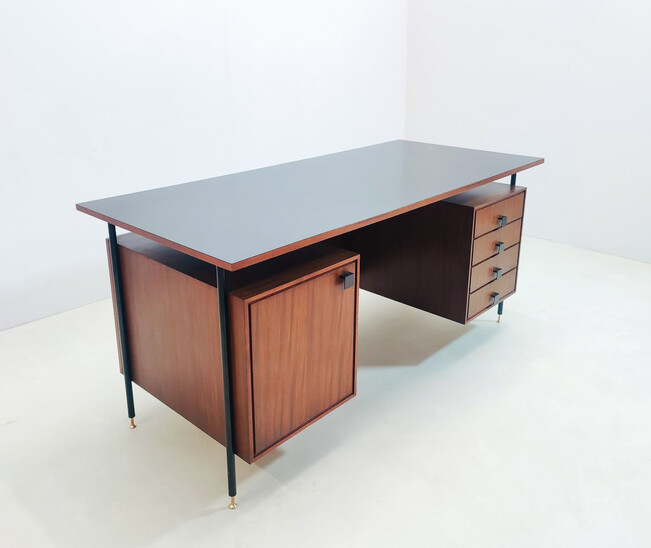 Mid-Century Modern Italian Desk with Drawers, Wood, 1960s