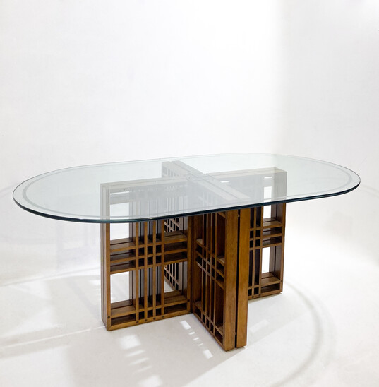 Mid-Century Modern Italian Dining Table, Wood and Glass, 1960s