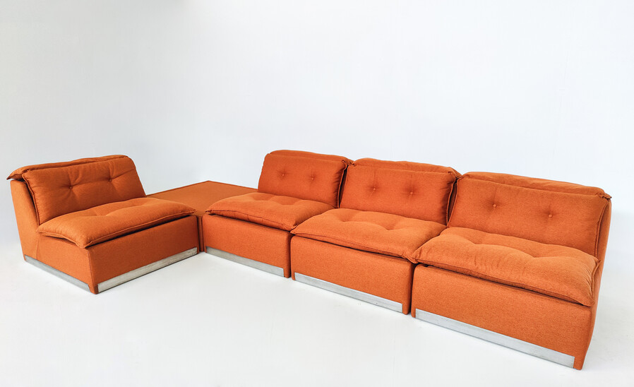 Mid-Century Modern Italian Modular Sofa, 1970S - New Orange Upholstery
