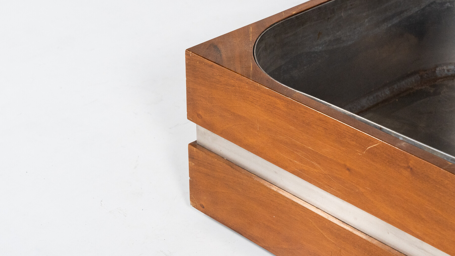 Mid-Century Modern Italian Planter, Walnut and Chrome, 1970s