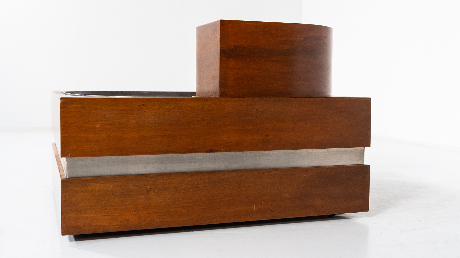 Mid-Century Modern Italian Planter, Walnut and Chrome, 1970s