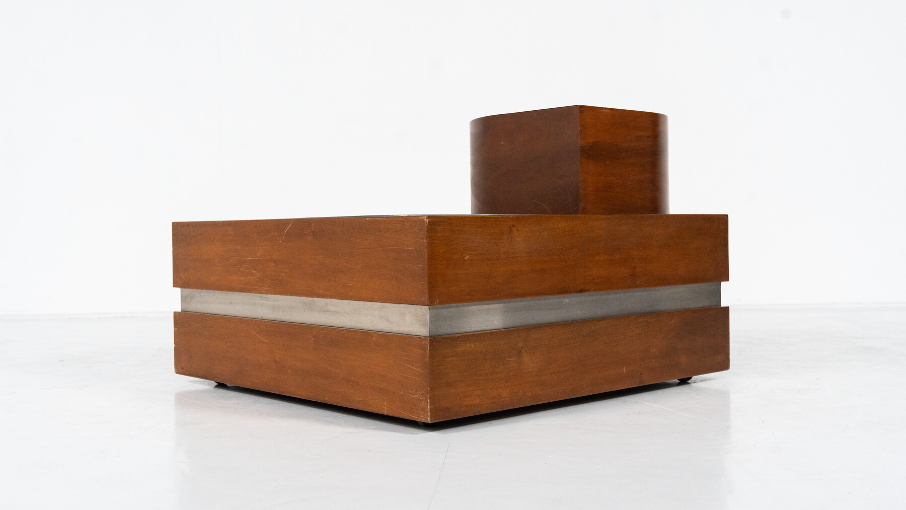 Mid-Century Modern Italian Planter, Walnut and Chrome, 1970s