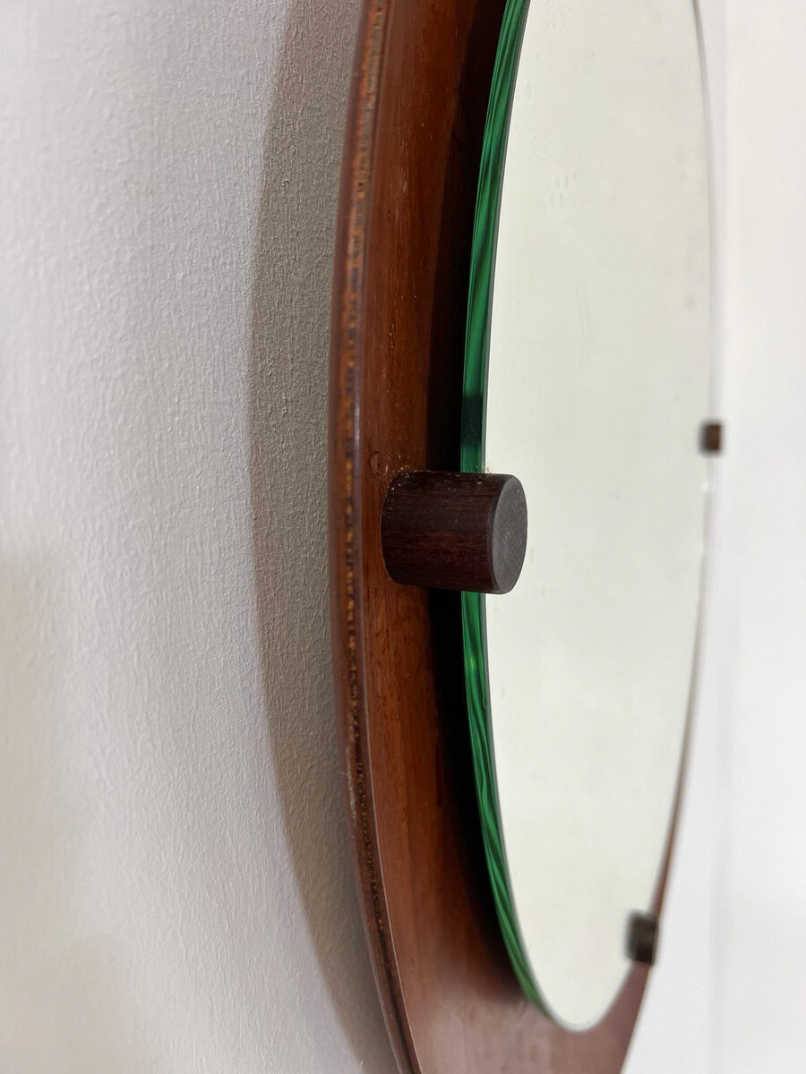 Mid-Century Modern Italian Round Wooden Mirror, 1960s