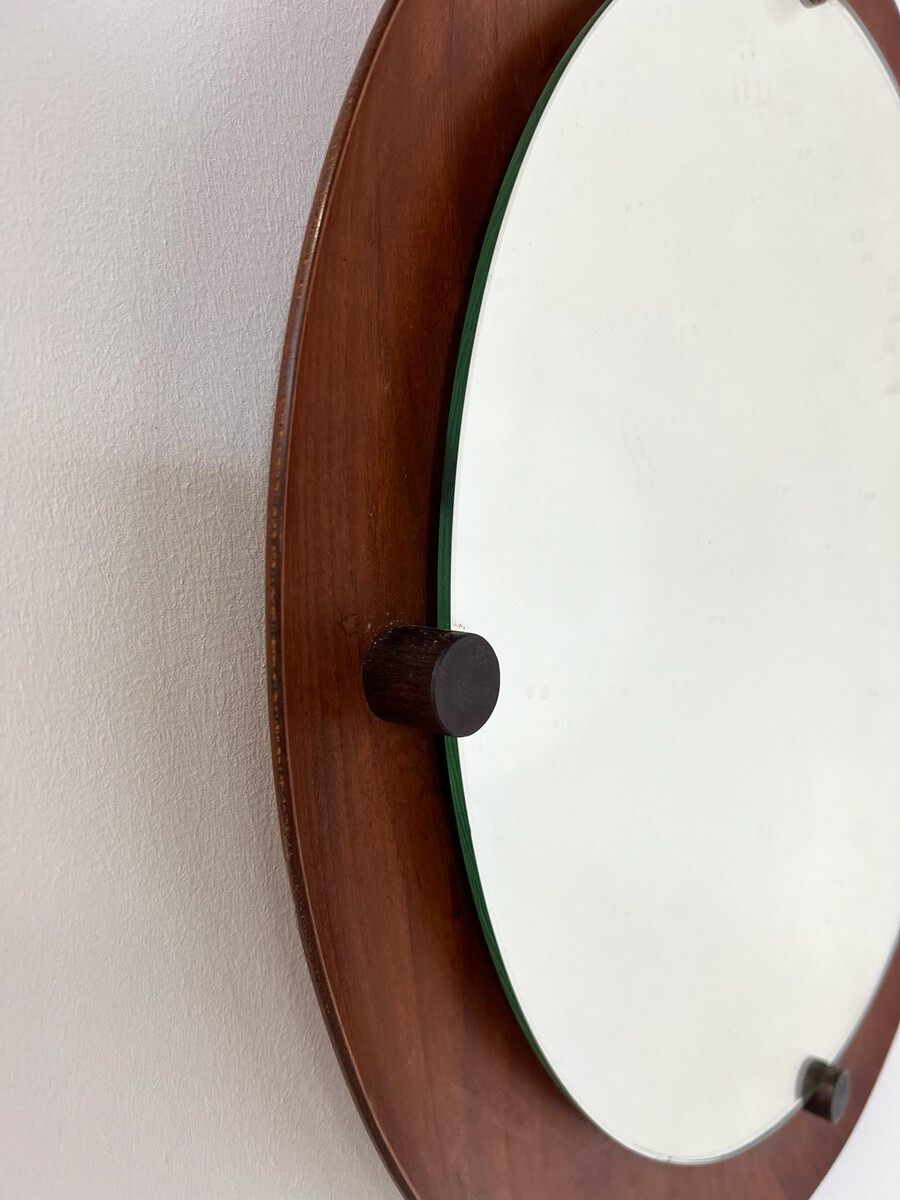 Mid-Century Modern Italian Round Wooden Mirror, 1960s