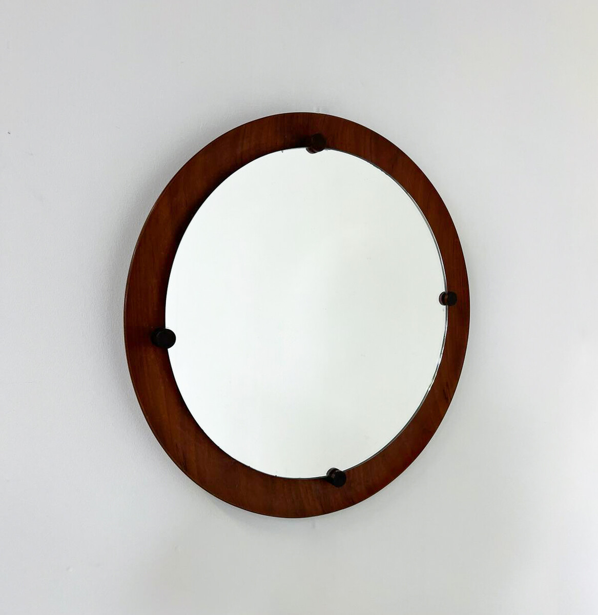 Mid-Century Modern Italian Round Wooden Mirror, 1960s