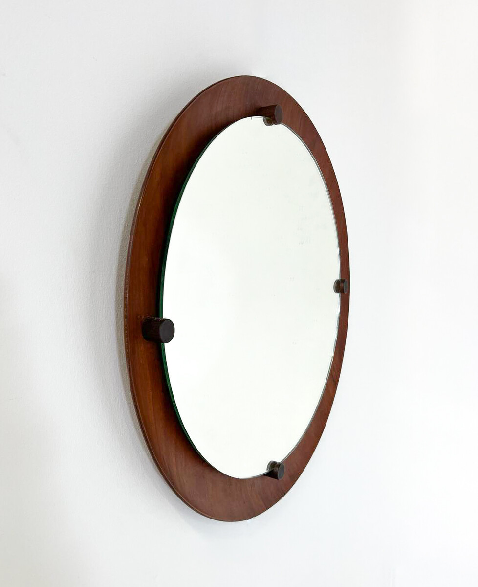 Mid-Century Modern Italian Round Wooden Mirror, 1960s