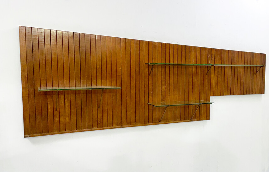 Mid-Century Modern Italian Shelves, Wood, Brass and Glass, 1960s