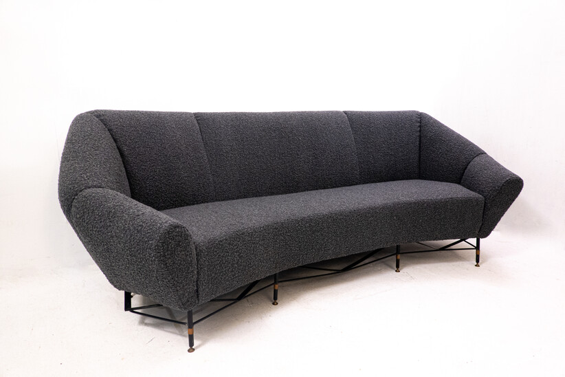 Mid-Century Modern Italian Sofa, 1950s - New Upholstery Black Bouclette