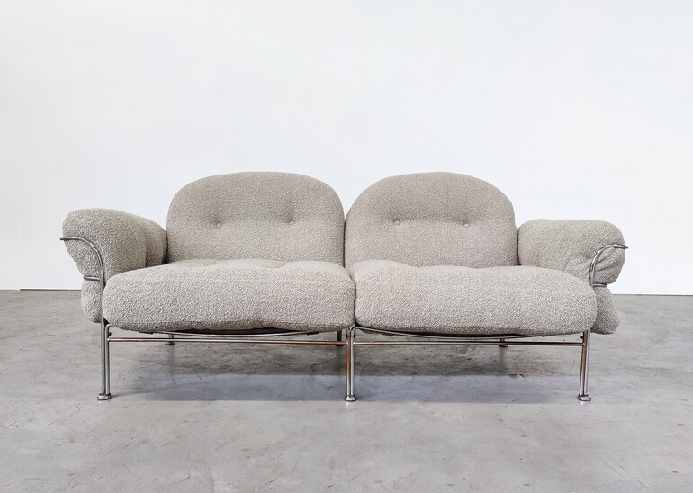 Mid-Century Modern Italian Sofa, Chrome and Fabric, 1970s 