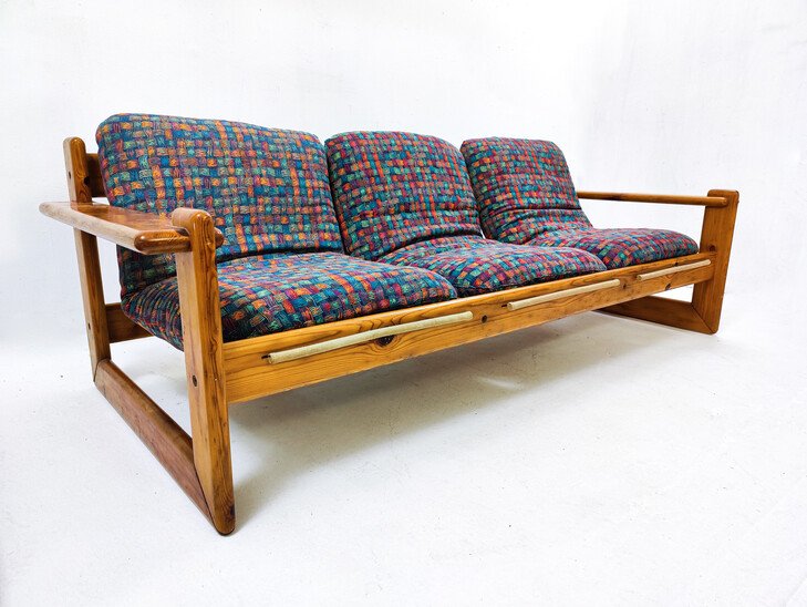 Mid-Century Modern Italian Sofa, Pitchpine and Original Fabric, 1960s